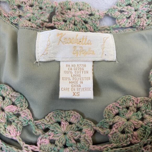 Vintage Kroshetta by Papillion Green & Pink Lined Maxi Dress Size XS Bnfts Chrty - Picture 3 of 10